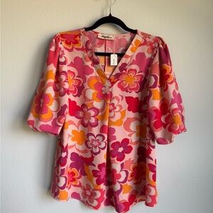 Haptics Vibrant Floral Blouse in Pink and Orange